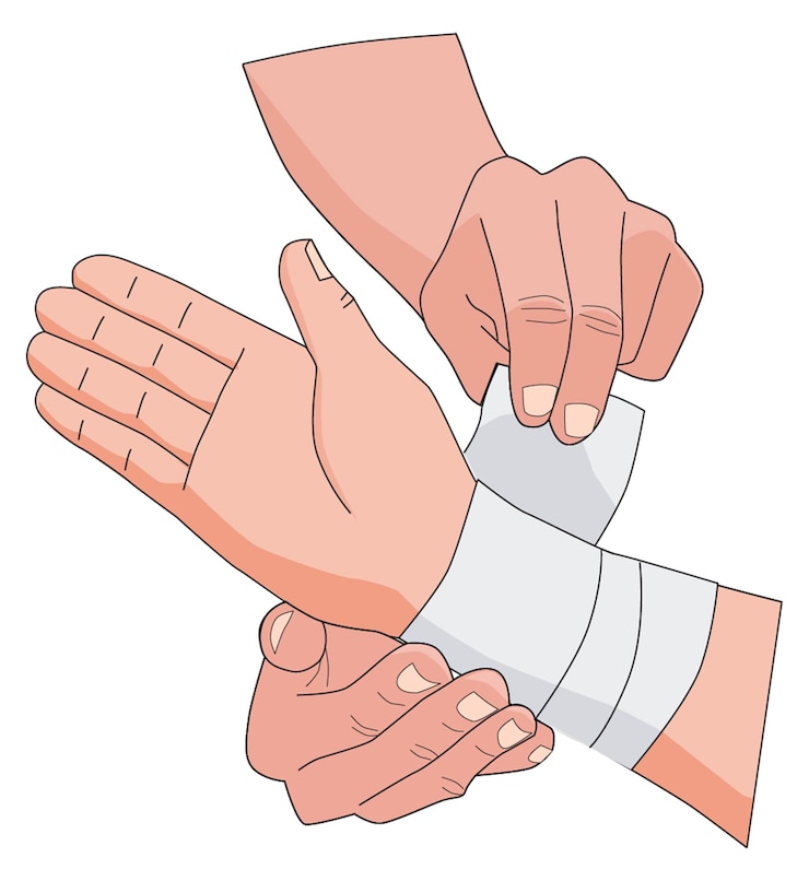Vector ilustración que muestra la colocación de bandgae en la mano lesionada