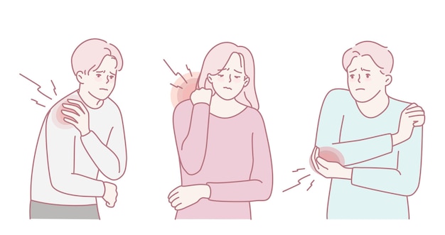 Ilustración que muestra los diversos síntomas asociados con el dolor en el hombro y el brazo en individuos