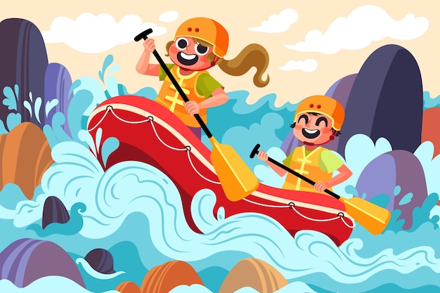 Ilustración de rafting dibujada a mano