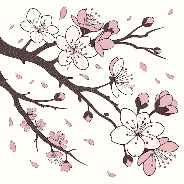 Ilustración de la rama de la flor del cerezo
