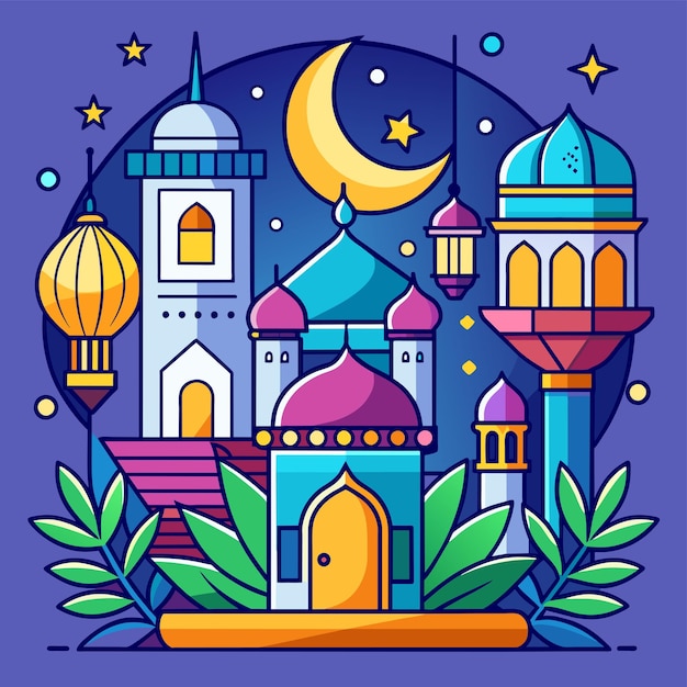 Vector ilustración de ramadán dibujada a mano con elementos árabes ilustración vectorial