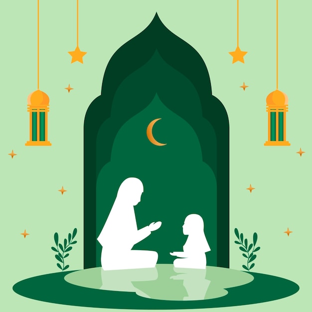 Ilustración de ramadán de diseño plano con fondo verde