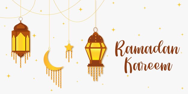 Vector ilustración de ramadan kareem eid mubarak con lámparas y tapices