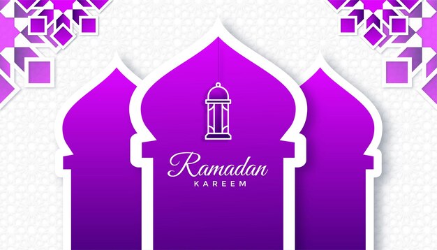 Vector ilustración de ramadan kareem en estilo papel con arco