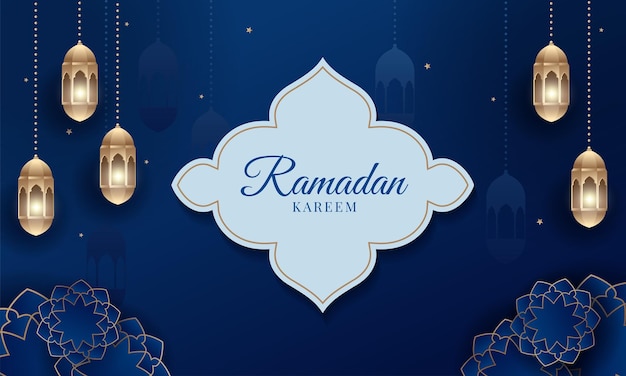 Ilustración de Ramadan kareem de fondo islámico con linternas