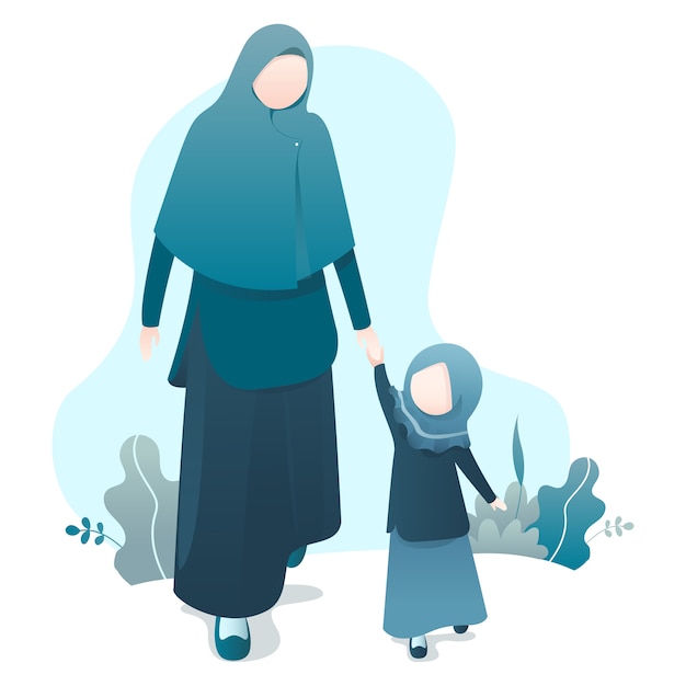 Ilustración de Ramadán Kareem con ilustración de la familia musulmana