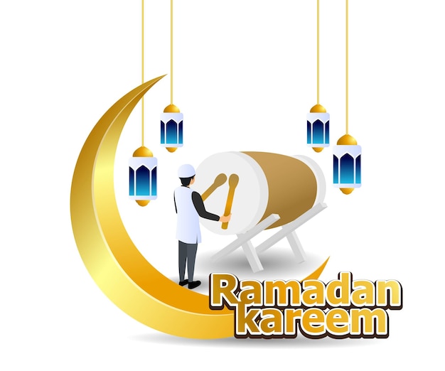 Ilustración de ramadan kareem con luna creciente y linterna