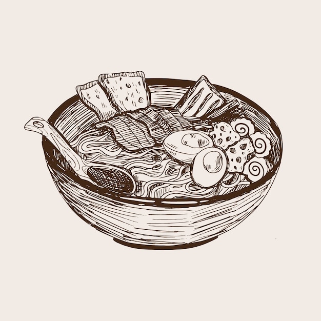 Ilustración de ramen dibujada a mano