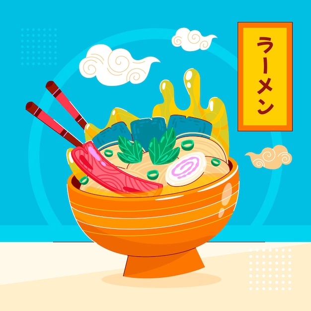 Ilustración de ramen dibujada a mano