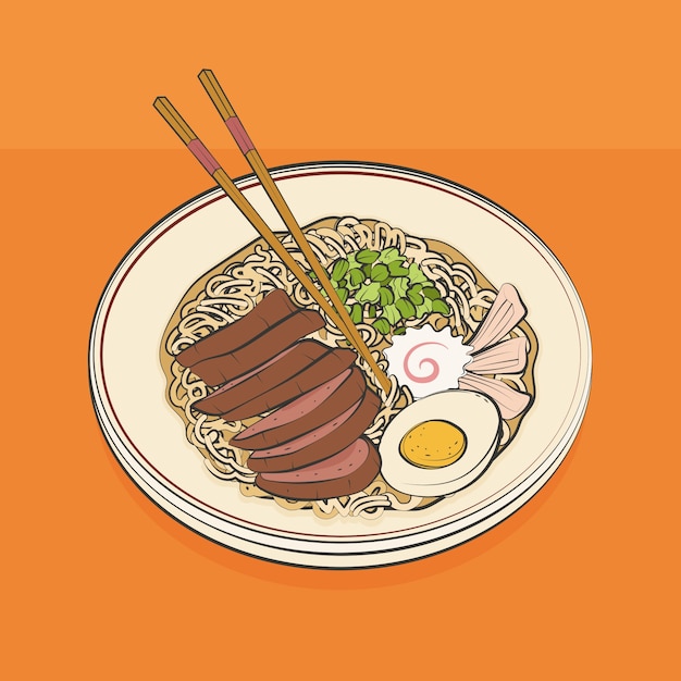 Ilustración de ramen dibujada a mano
