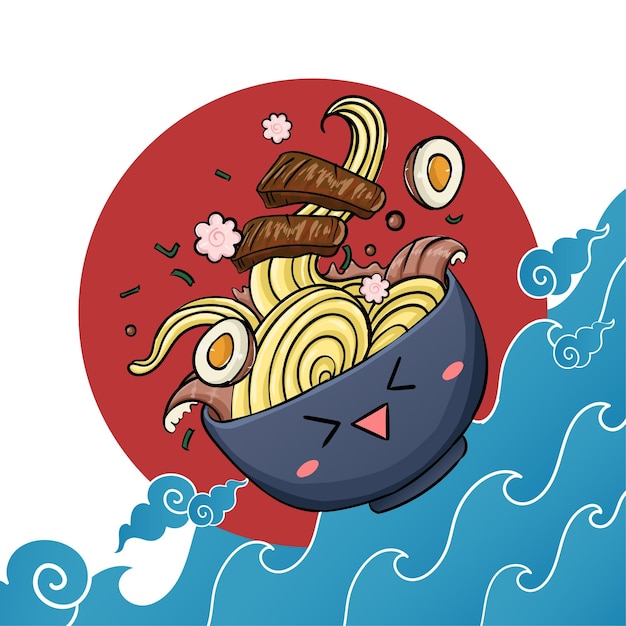Ilustración de ramen japonés tradicional Concepto de estilo de dibujos animados lindo