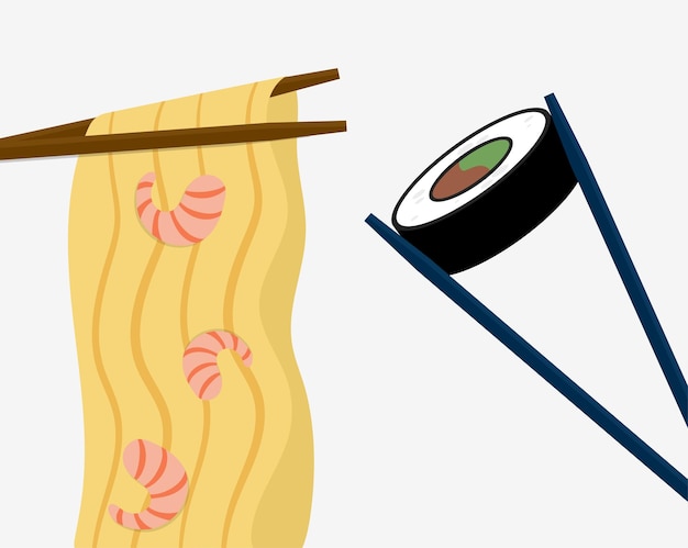 Ilustración de ramen y sushi