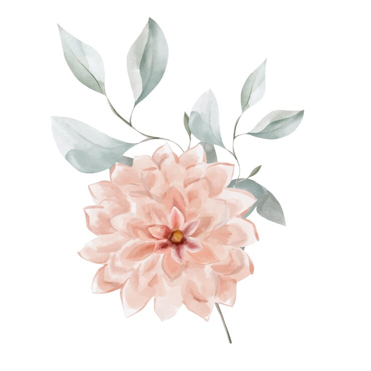 Ilustración de ramo floral acuarela rubor rosa azul amarillo flor hoja verde hojas ramas