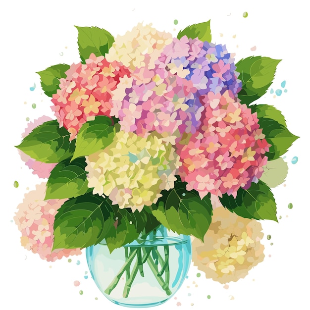 ilustración de ramo de flores hortensia vector