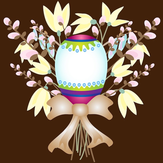 Ilustración de ramo de flores de pascua con huevo