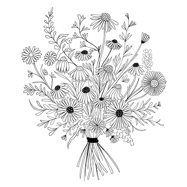 Ilustración de un ramo de flores silvestres dibujado a mano