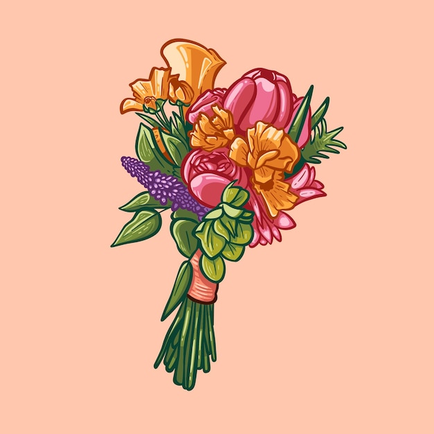 Ilustración ramo de flores vector flor de dibujos animados diseño floral vector floral