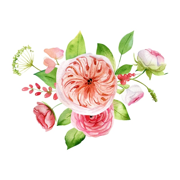 Ilustración de ramo de rosas acuarela composición floral