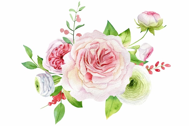 Ilustración de ramo de rosas acuarela composición floral