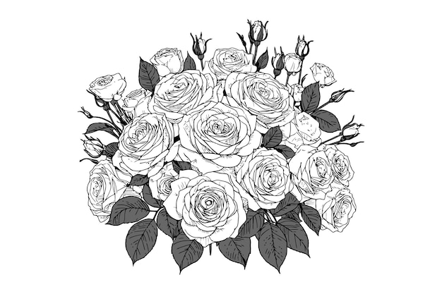 Ilustración ramo de rosas dibujo de línea continua una línea arte decoración flores rosas flores de jardín ramo de flores
