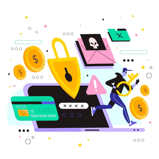 Ilustración de ransomware de diseño plano dibujado a mano
