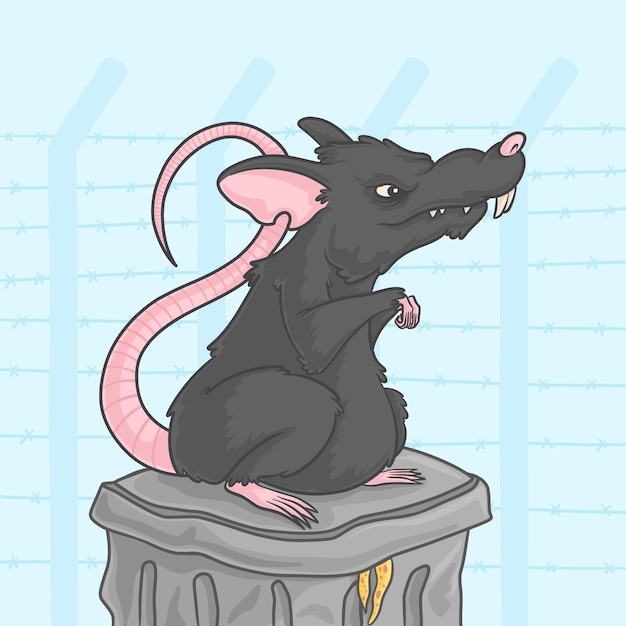Ilustración de rata malvada de dibujos animados dibujados a mano