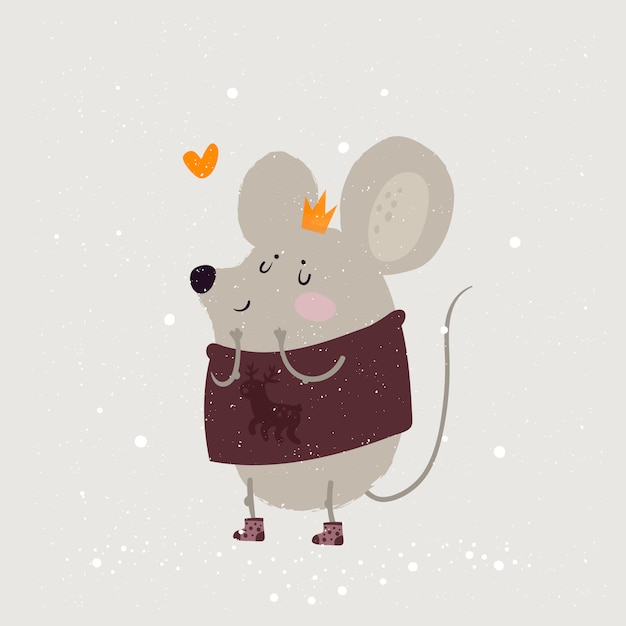 Ilustración de un ratón, un símbolo de 2020. Cute mouse princess in crown