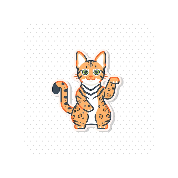 Ilustración de razas de gato de bengala con pose de estilo maneki