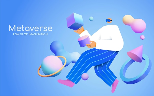Ilustración de realidad virtual en 3D o metaverso