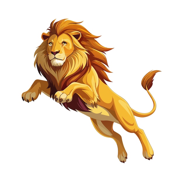 Ilustración realista de animales de dibujos animados que saltan como leones