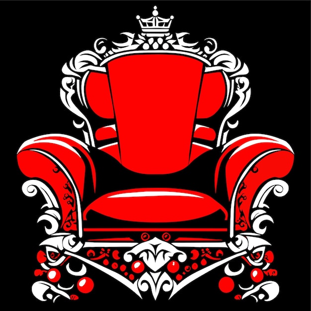 Vector ilustración realista de un antiguo trono real rojo