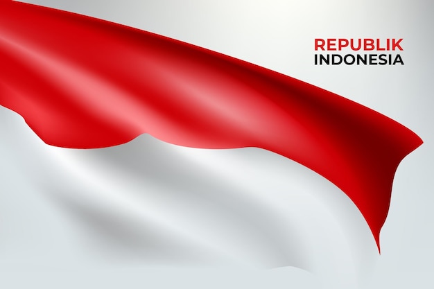 Ilustración realista de la bandera de Indonesia en rojo y blanco