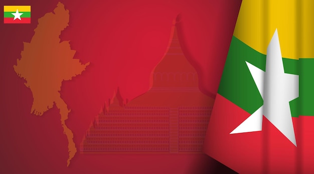 Vector ilustración realista de la bandera de myanmar