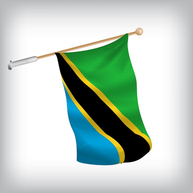 Ilustración realista de las banderas de Tanzania ondeando en la pared El conjunto está en la colección de banderas