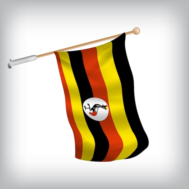Ilustración realista de banderas de Uganda ondeando en la pared El conjunto está en la colección de banderas