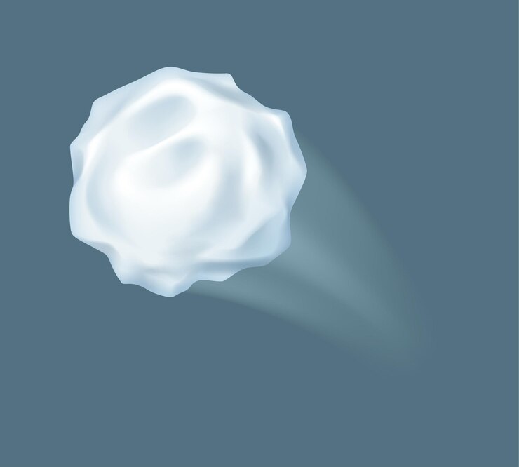 Vector ilustración realista de una bola de nieve arrojada jugando en invierno