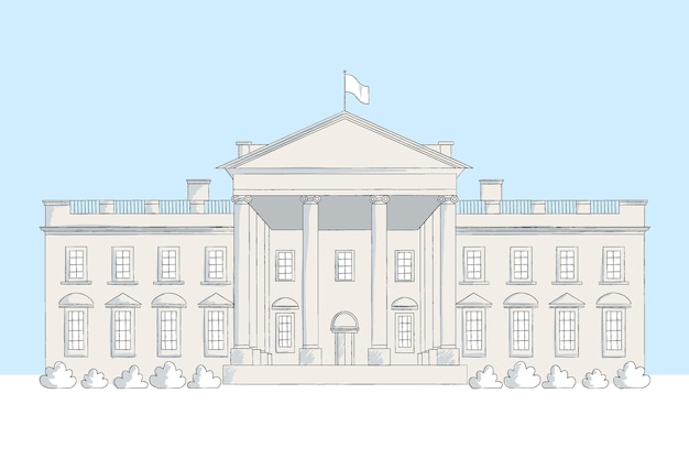 Vector ilustración realista de la casa blanca dibujada a mano