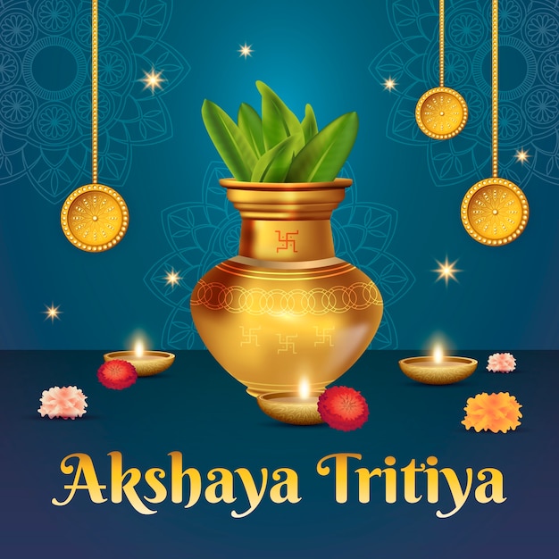 Vector ilustración realista para la celebración del festival akshaya tritiya