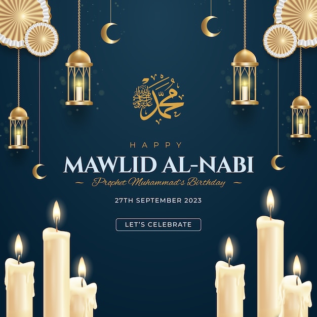 Ilustración realista para la celebración de mawlid al-nabi