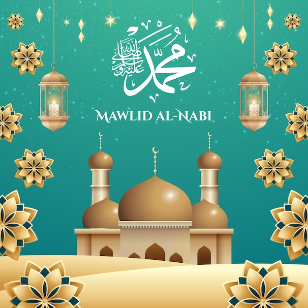 Vector ilustración realista para la celebración de mawlid al-nabi