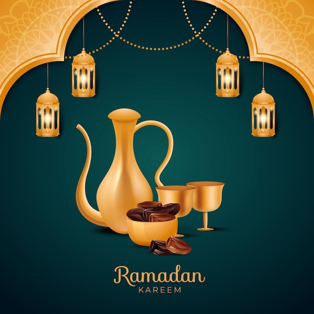 Ilustración realista para la celebración del ramadán islámico