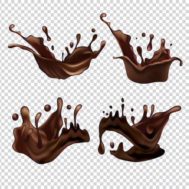 Ilustración realista de la colección de salpicaduras y gotas de chocolate
