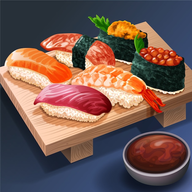 Vector ilustración realista de comida japonesa