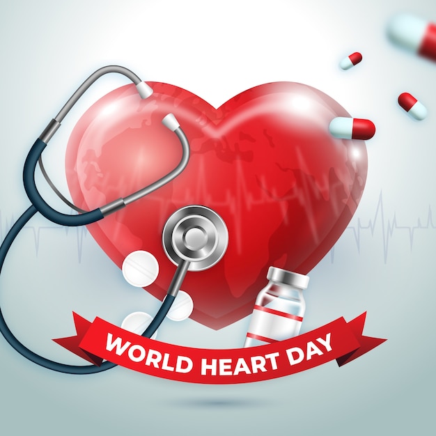 Ilustración realista para la conciencia del día mundial del corazón.