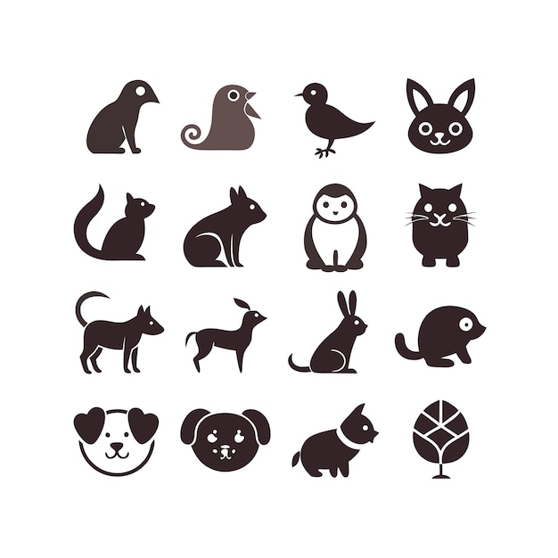 Ilustración realista del conjunto de iconos de animales