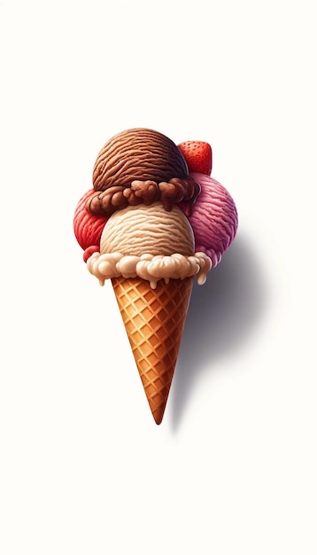 Vector ilustración realista del cono de helado de tres cucharas