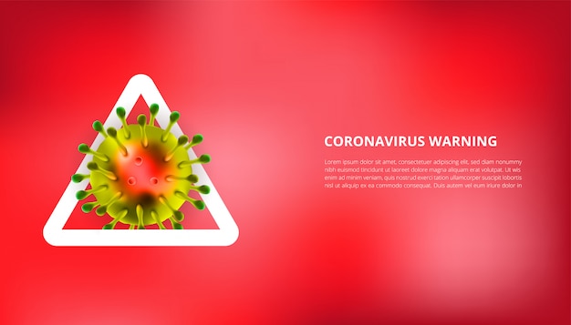 Ilustración realista de coronavirus con señal de advertencia