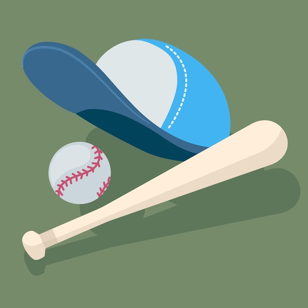 Ilustración realista creativa de gorra de béisbol y bate de béisbol con pelota
