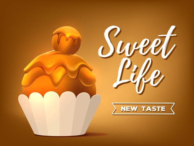 Ilustración realista de cupcake marrón dulce