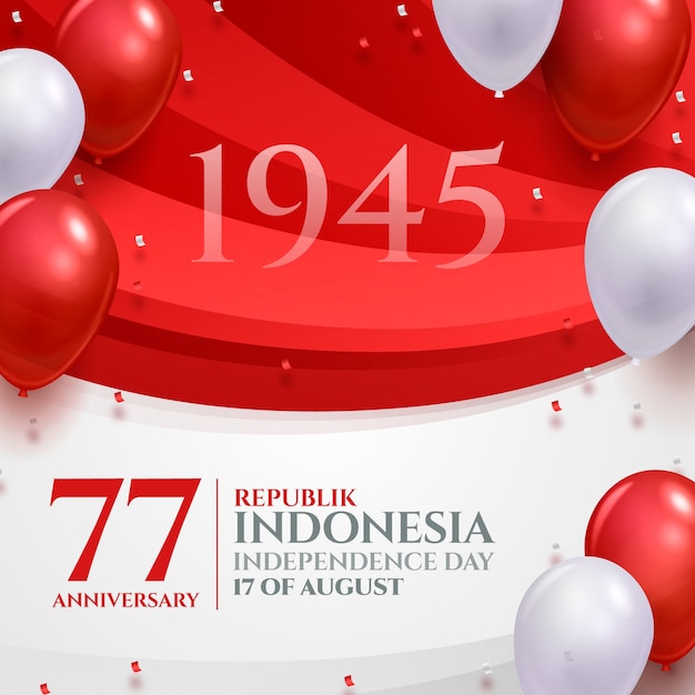 Ilustración realista del día de la independencia de indonesia con globos